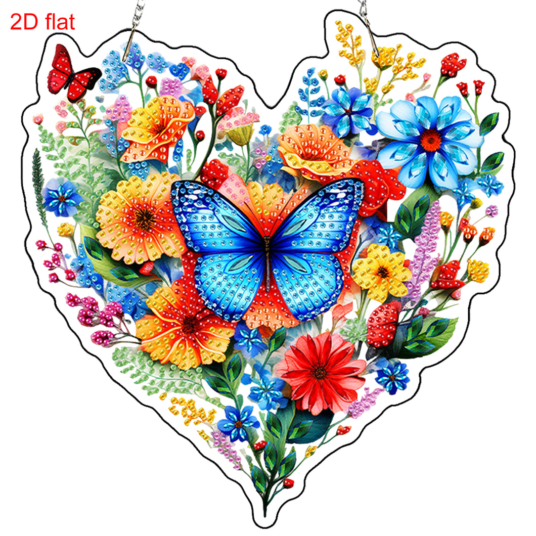 Acrylic 2D Flat DIY Butterfly Heart Hanging Diamond Art Kits Wall Door Decor