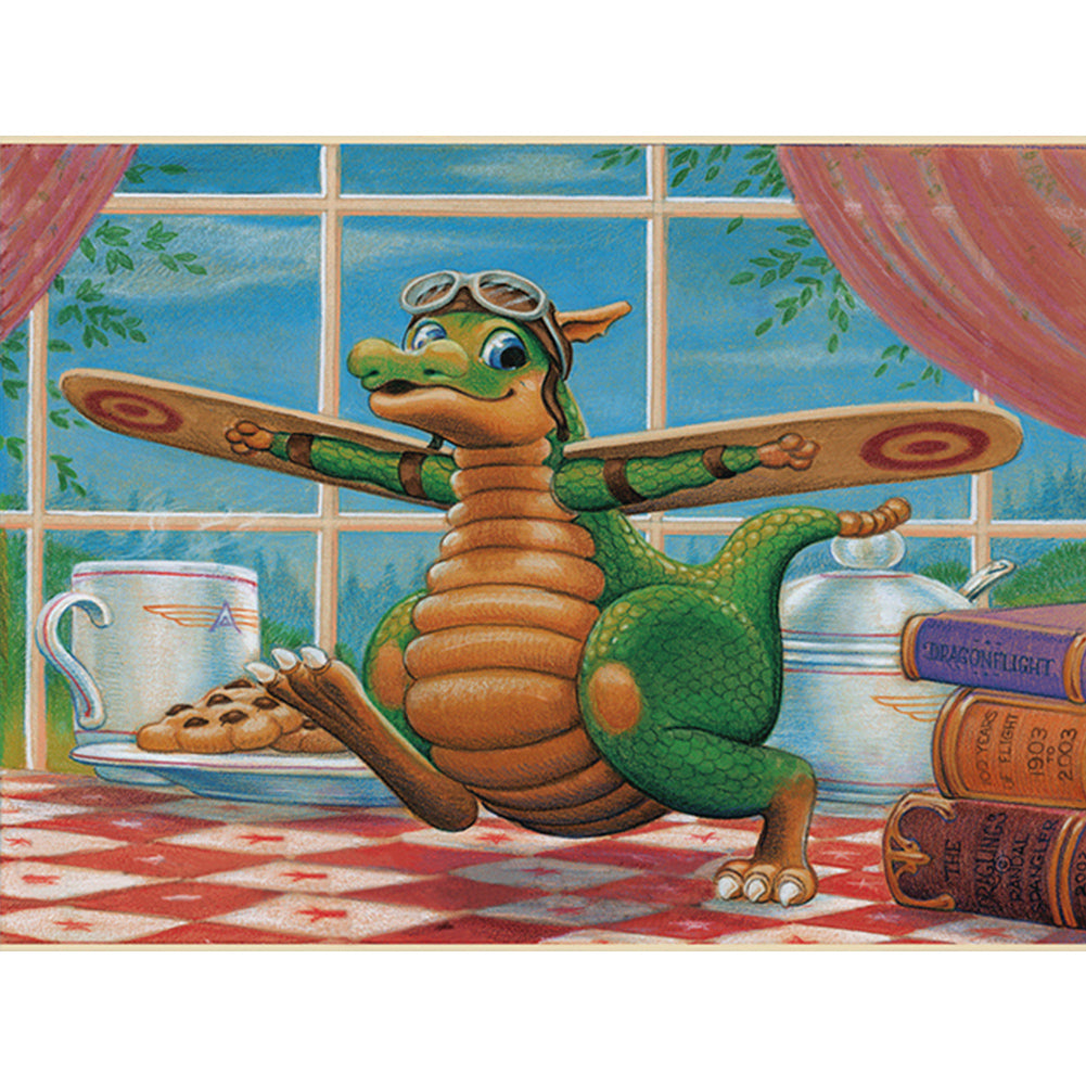 Flying Machine Dinosaur 40*30CM(Canvas) Full Round Drill Diamond Painting