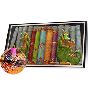 Double Dinosaur And Book 30*50CM(Canvas) Full Round Drill Diamond Painting