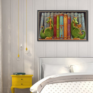 Double Dinosaur And Book 30*50CM(Canvas) Full Round Drill Diamond Painting