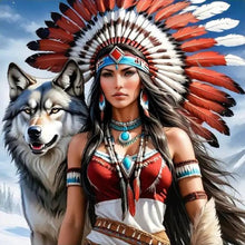 Load image into Gallery viewer, Indian Woman And Wolf 40*40CM(Canvas) Full Round Drill Diamond Painting
