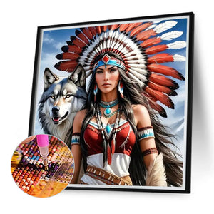 Indian Woman And Wolf 40*40CM(Canvas) Full Round Drill Diamond Painting