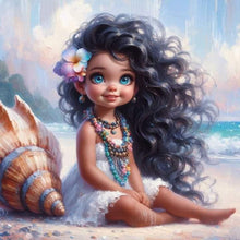 Load image into Gallery viewer, Curly-Haired Girl By The Sea With Shells 30*30CM(Canvas) Full Round Drill Diamond Painting
