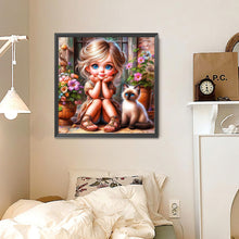 Load image into Gallery viewer, Door Girl And Kitten Girl 30*30CM(Canvas) Full Round Drill Diamond Painting
