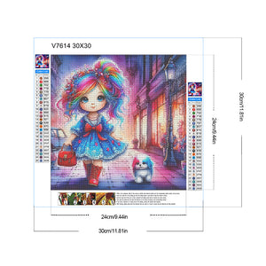 Colorful Hair Girl And Colorful Puppy 30*30CM(Canvas) Full Round Drill Diamond Painting