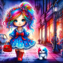 Load image into Gallery viewer, Colorful Hair Girl And Colorful Puppy 30*30CM(Canvas) Full Round Drill Diamond Painting
