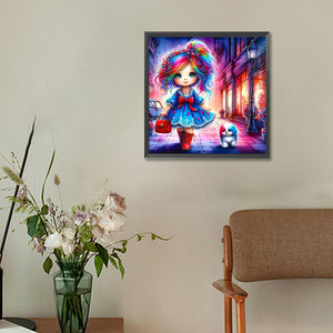 Colorful Hair Girl And Colorful Puppy 30*30CM(Canvas) Full Round Drill Diamond Painting