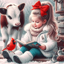 Load image into Gallery viewer, Cow Red Cardinal Reading Girl 30*30CM(Canvas) Full Round Drill Diamond Painting
