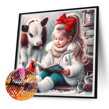 Load image into Gallery viewer, Cow Red Cardinal Reading Girl 30*30CM(Canvas) Full Round Drill Diamond Painting
