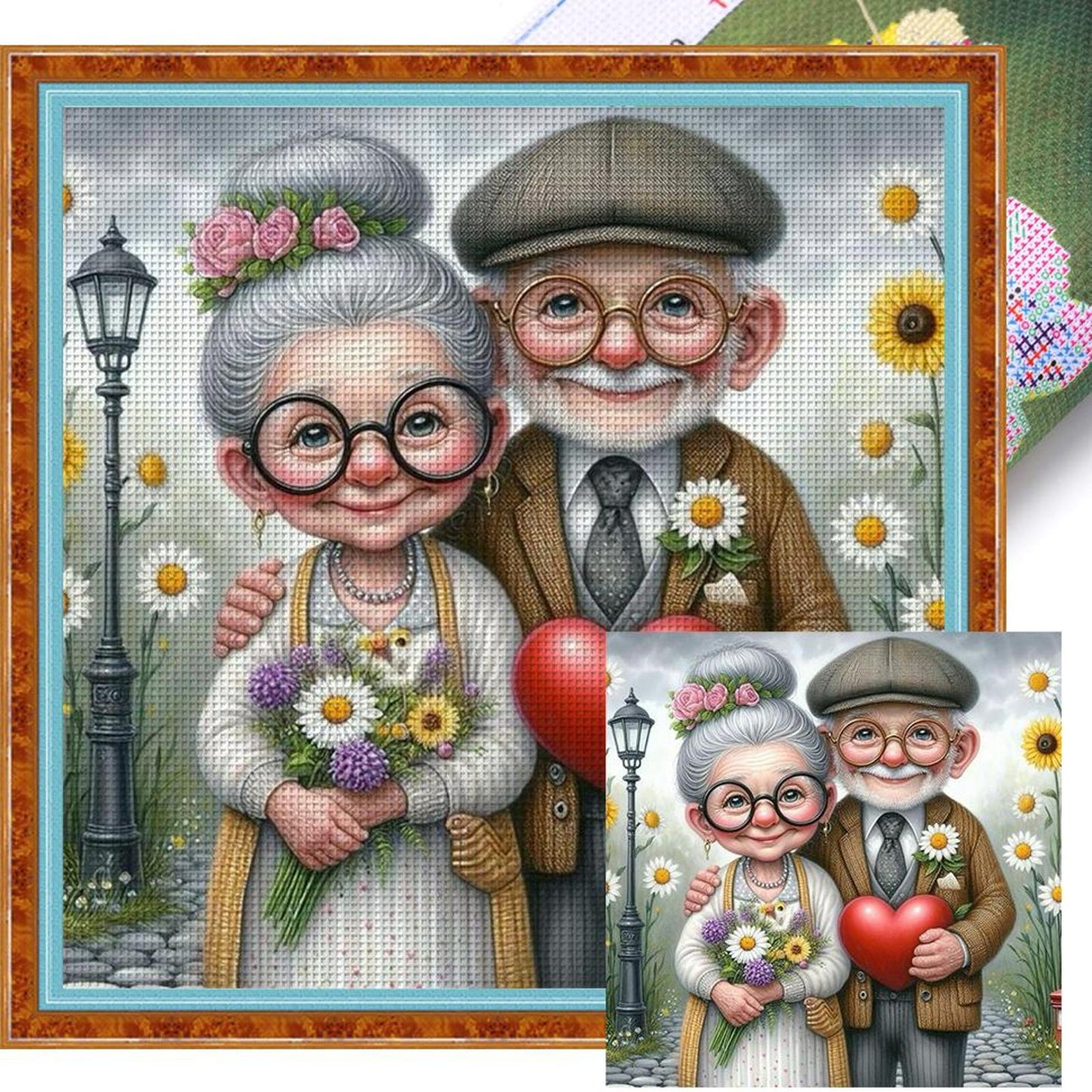 Elderly Couple - Full 11CT Stamped Cross Stitch 40x40CM - Huacan