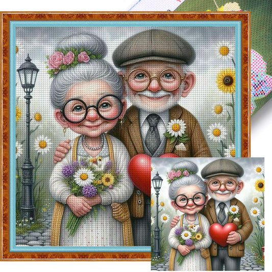 Elderly Couple - Full 11CT Stamped Cross Stitch 40x40CM - Huacan