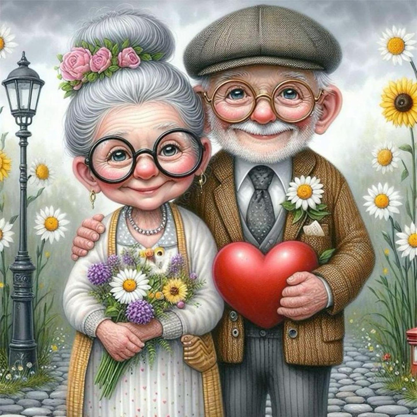 Elderly Couple - Full 11CT Stamped Cross Stitch 40x40CM - Huacan