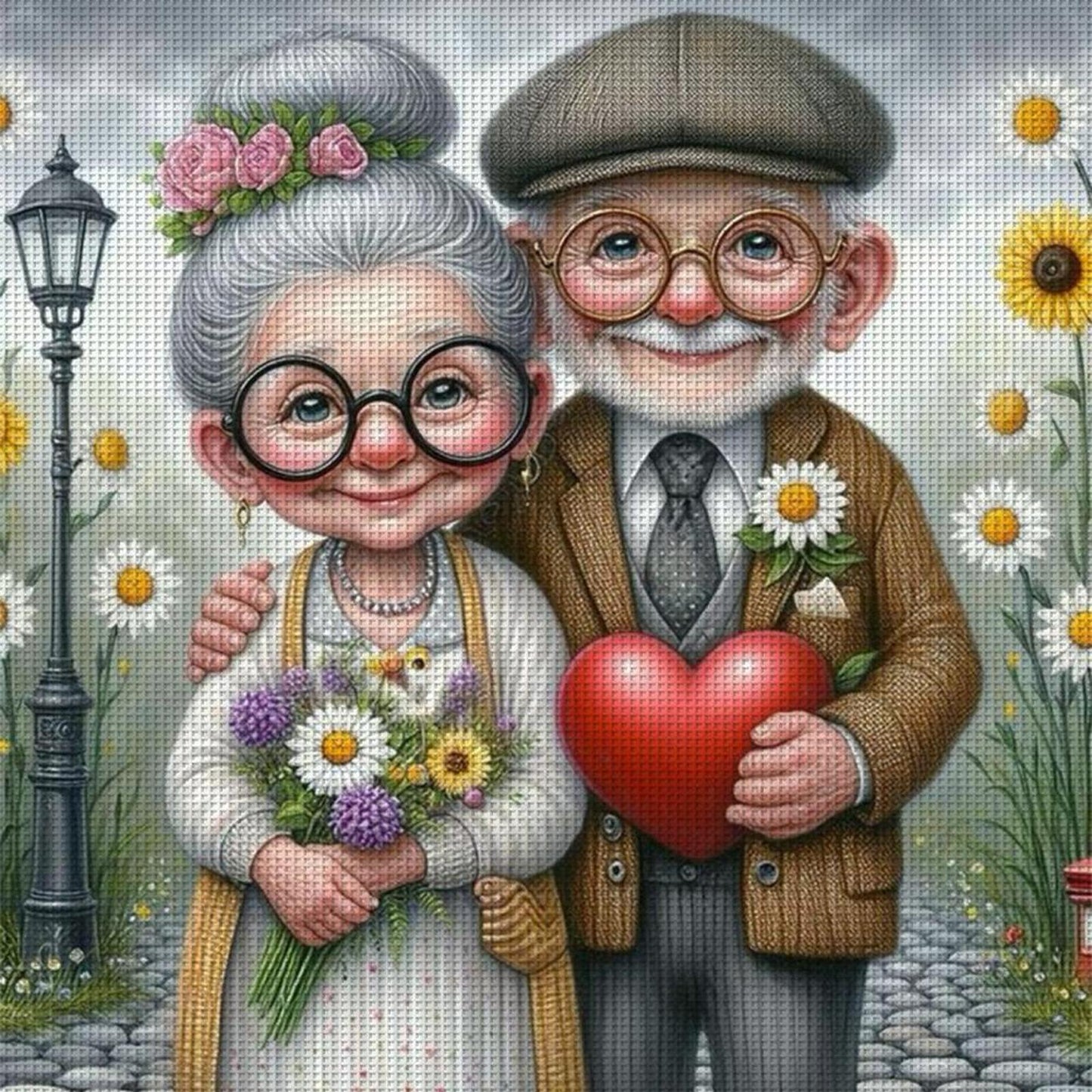 Elderly Couple - Full 11CT Stamped Cross Stitch 40x40CM - Huacan