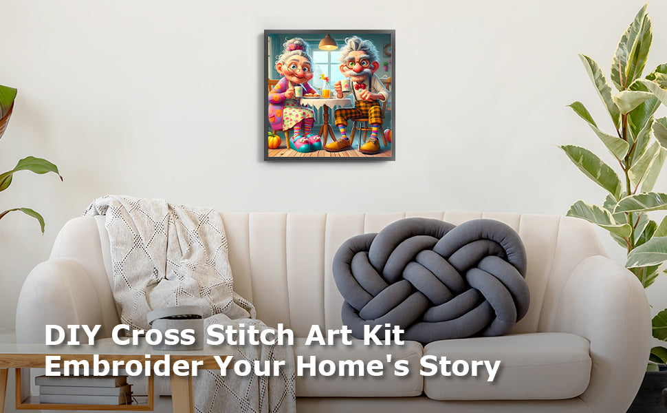 Elderly Couple - Full 11CT Stamped Cross Stitch 40x40CM - Huacan