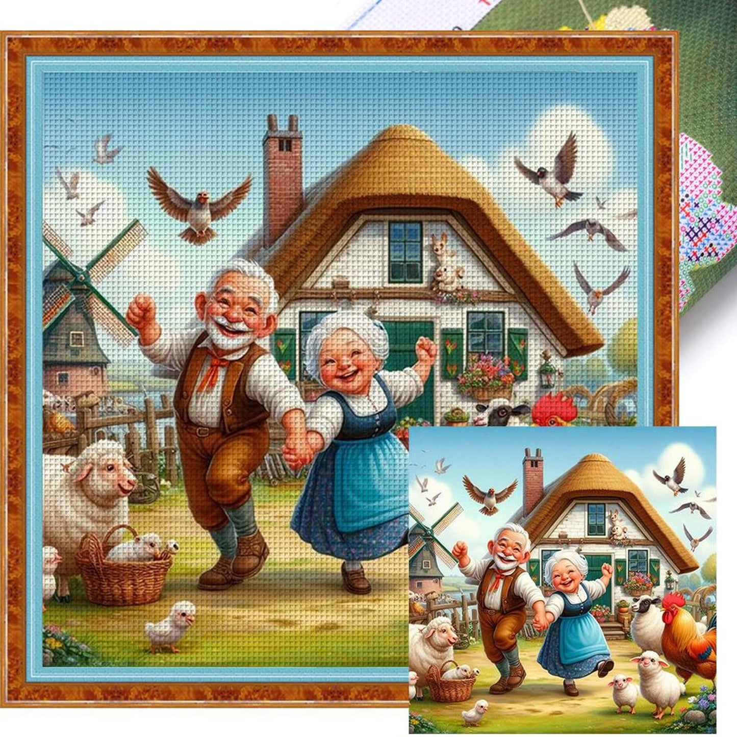 Elderly Couple - Full 11CT Stamped Cross Stitch 40x40CM - Huacan
