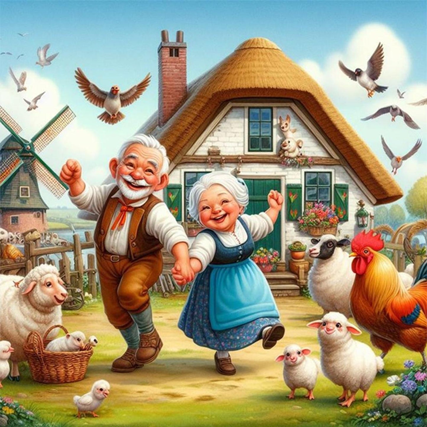 Elderly Couple - Full 11CT Stamped Cross Stitch 40x40CM - Huacan