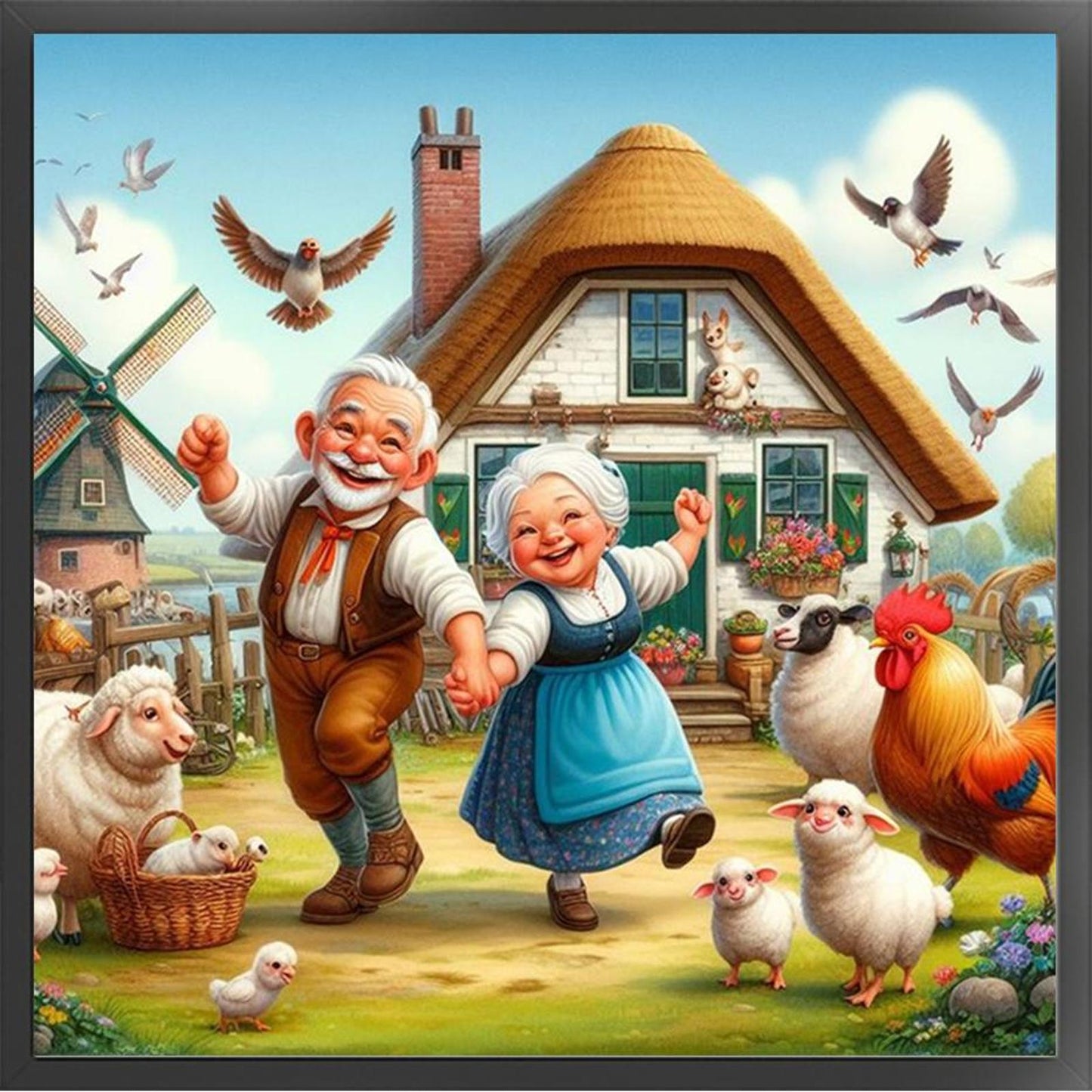Elderly Couple - Full 11CT Stamped Cross Stitch 40x40CM - Huacan