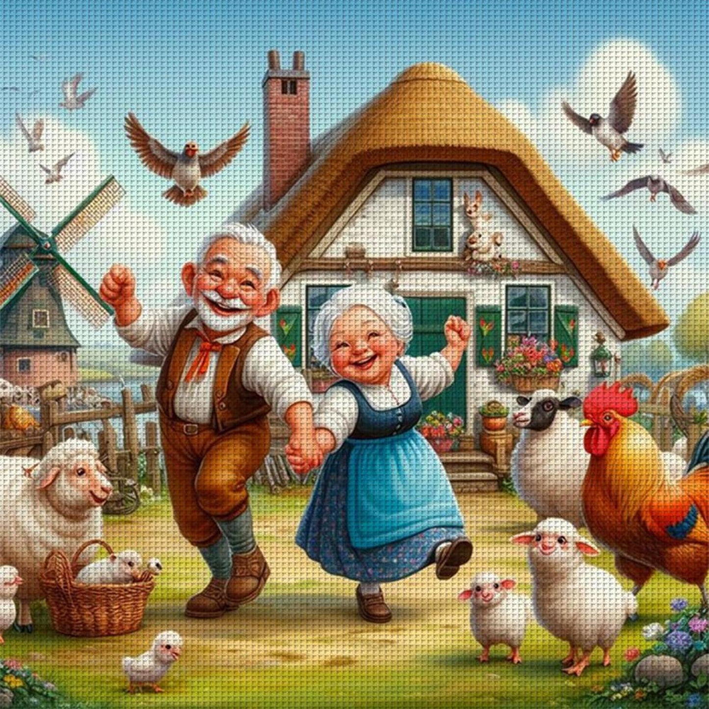 Elderly Couple - Full 11CT Stamped Cross Stitch 40x40CM - Huacan