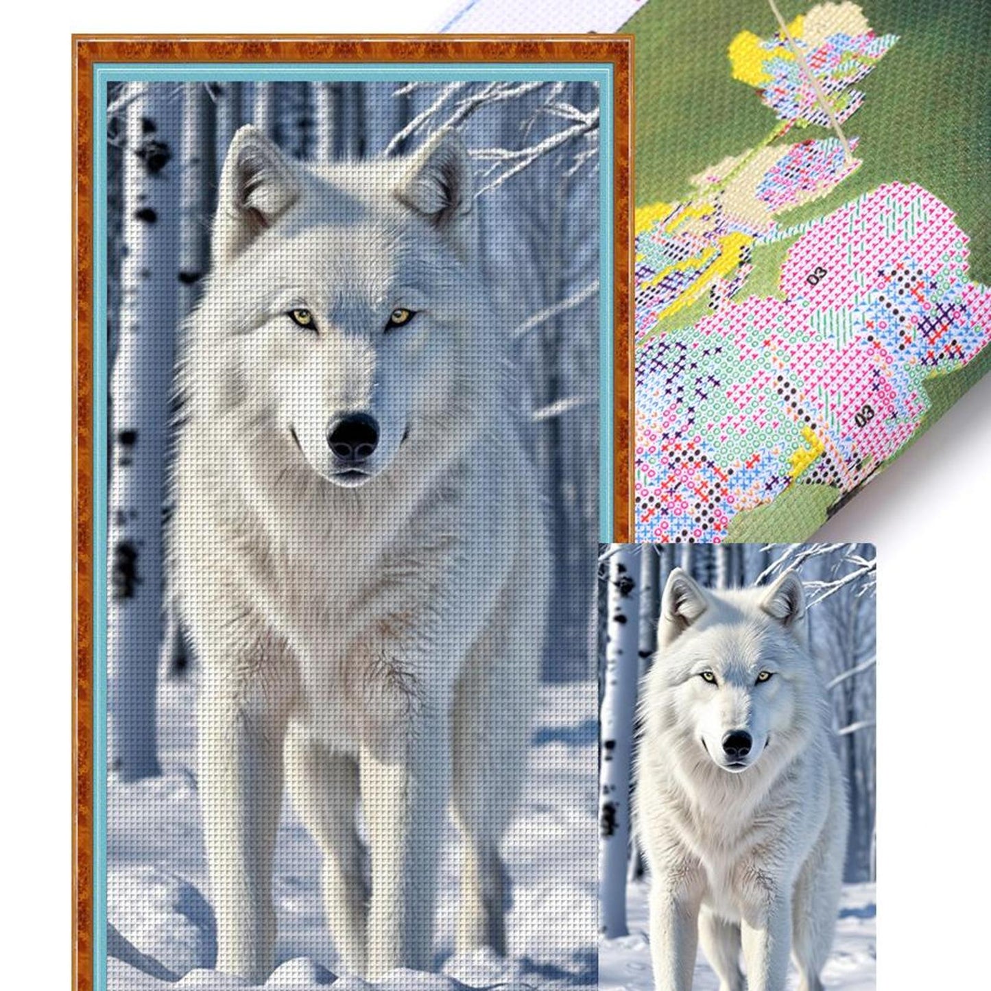 Wolf In Snow - Full 14CT Stamped Cross Stitch 40x70CM - Huacan