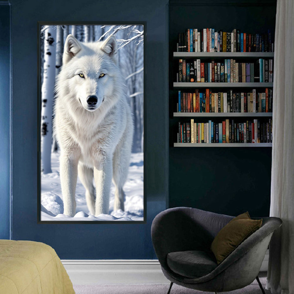 Wolf In Snow - Full 14CT Stamped Cross Stitch 40x70CM - Huacan