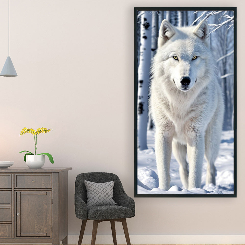 Wolf In Snow - Full 14CT Stamped Cross Stitch 40x70CM - Huacan