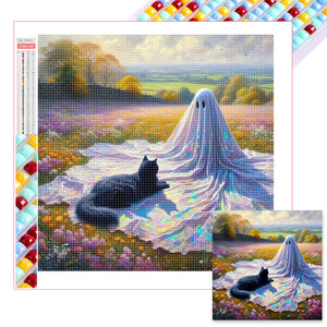 Flowers Black Cat Little Ghost 30*30CM(Picture) Full Square Drill Diamond Painting