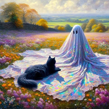 Load image into Gallery viewer, Flowers Black Cat Little Ghost 30*30CM(Picture) Full Square Drill Diamond Painting
