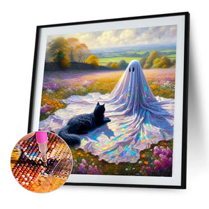 Flowers Black Cat Little Ghost 30*30CM(Picture) Full Square Drill Diamond Painting