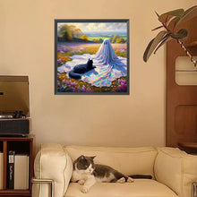 Load image into Gallery viewer, Flowers Black Cat Little Ghost 30*30CM(Picture) Full Square Drill Diamond Painting
