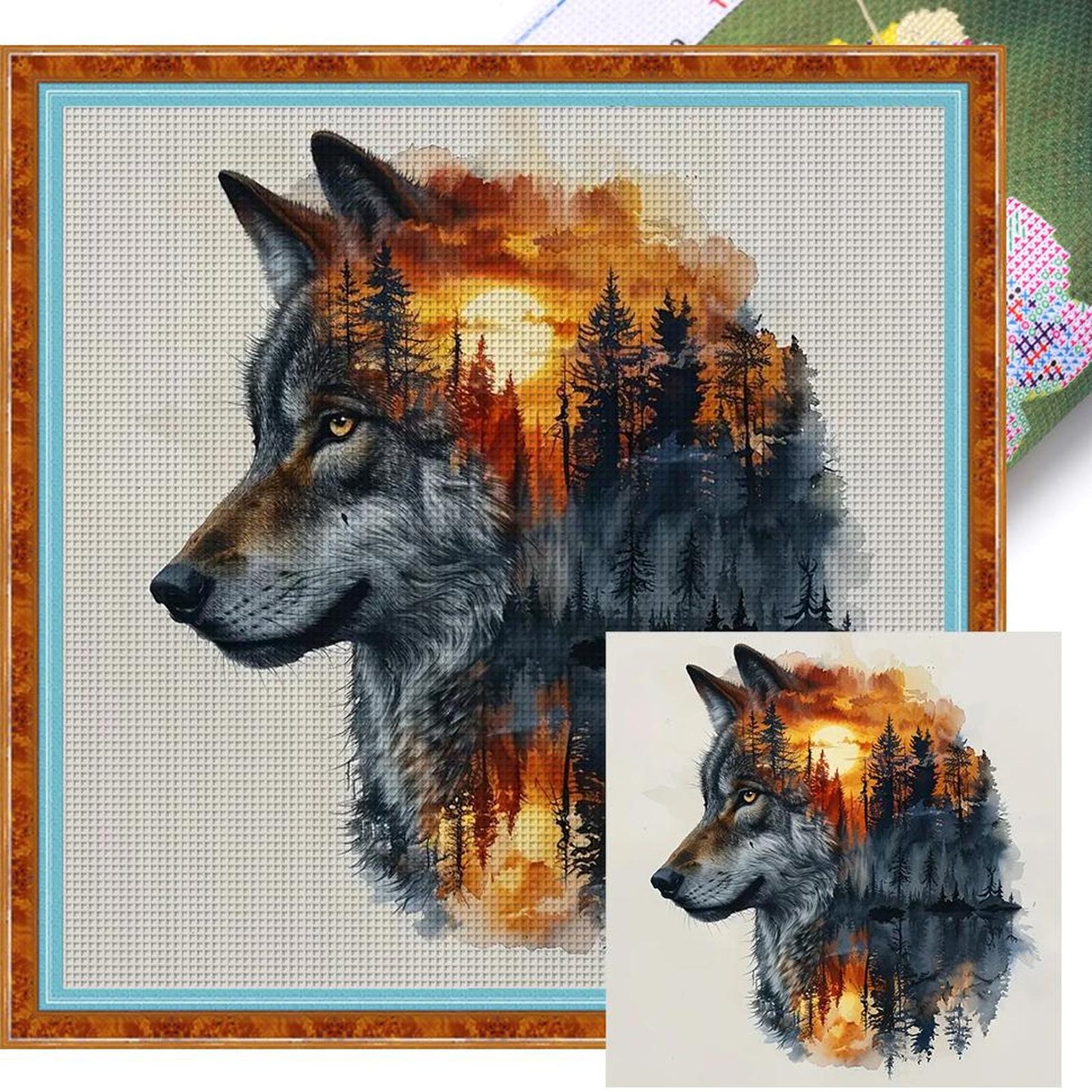 Forest Wolf - Full 14CT Stamped Cross Stitch 45x45CM - Huacan