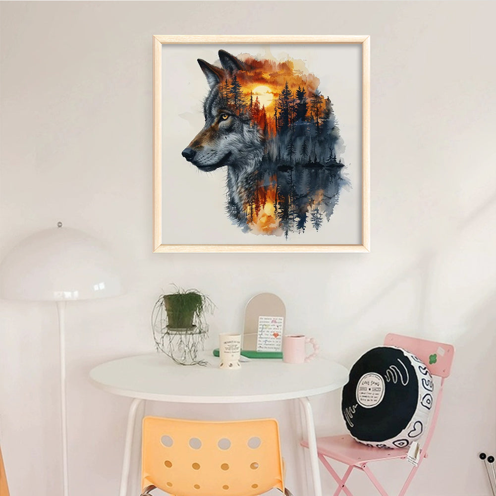 Forest Wolf - Full 14CT Stamped Cross Stitch 45x45CM - Huacan