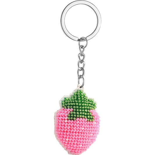 Pink Strawberry Beaded Counted Cross Stitch Ornament Kit for Adults Beginners