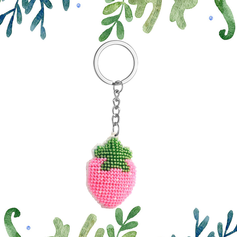 Pink Strawberry Beaded Counted Cross Stitch Ornament Kit for Adults Beginners