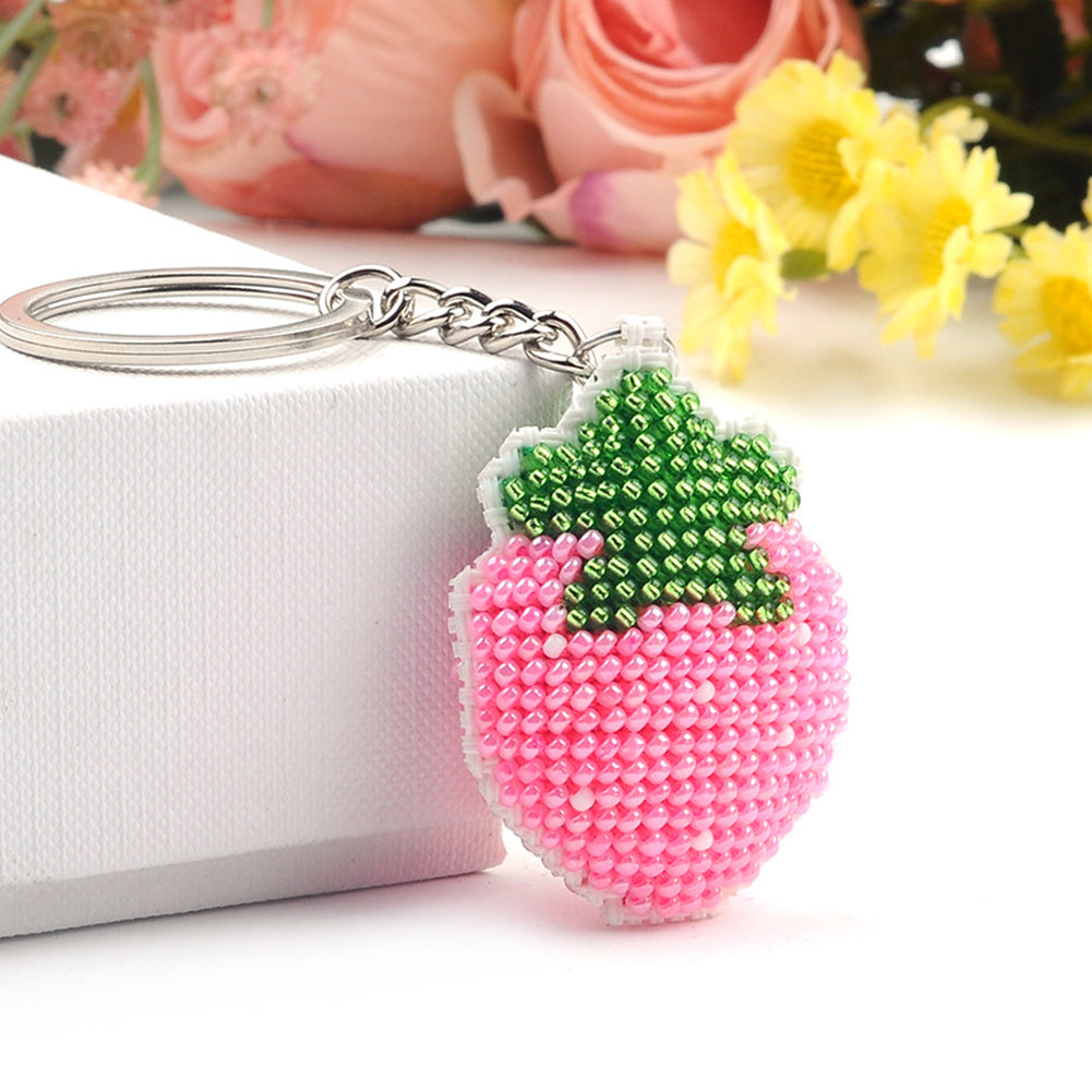 Pink Strawberry Beaded Counted Cross Stitch Ornament Kit for Adults Beginners