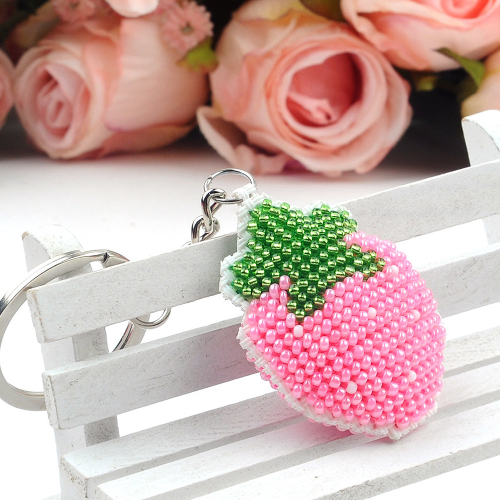 Pink Strawberry Beaded Counted Cross Stitch Ornament Kit for Adults Beginners