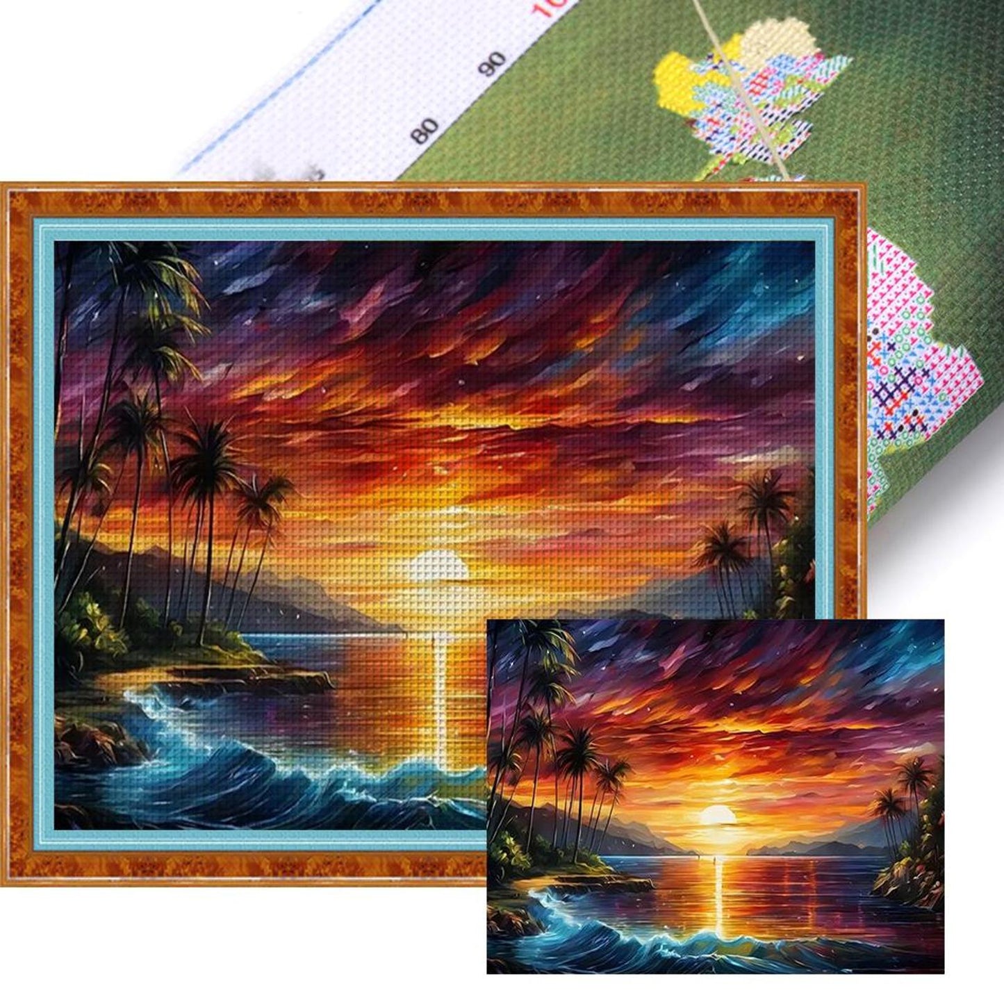 Beach Sunset - Full 14CT Stamped Cross Stitch 50x40CM - Huacan