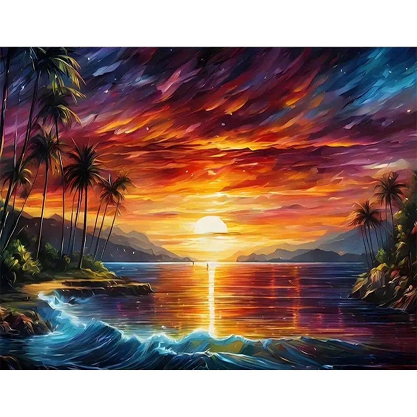 Beach Sunset - Full 14CT Stamped Cross Stitch 50x40CM - Huacan