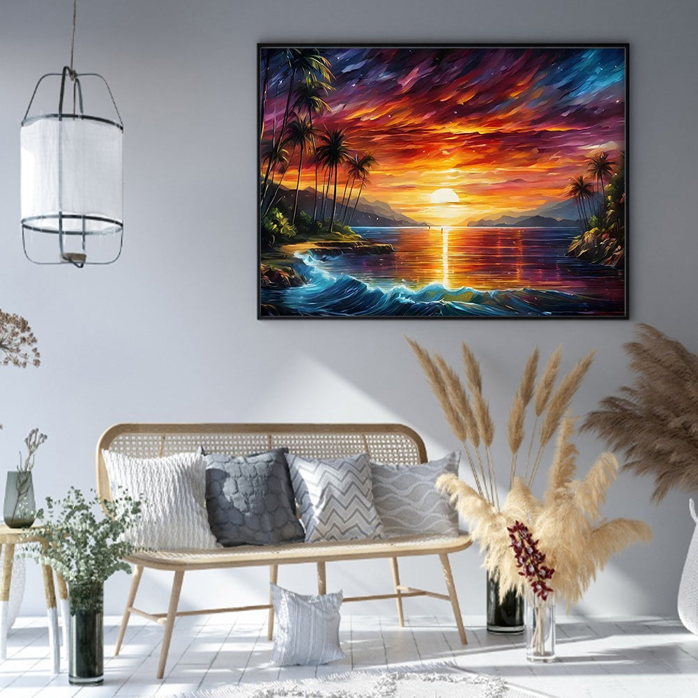 Beach Sunset - Full 14CT Stamped Cross Stitch 50x40CM - Huacan