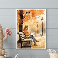 Load image into Gallery viewer, Girl Reading A Book Under The Autumn Tree 30*40CM(Canvas) Full Round Drill Diamond Painting
