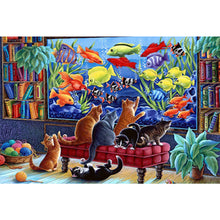 Load image into Gallery viewer, Cat Looking At Fish Tank 40*60CM(Canvas) Full Round Drill Diamond Painting
