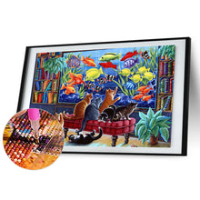 Load image into Gallery viewer, Cat Looking At Fish Tank 40*60CM(Canvas) Full Round Drill Diamond Painting
