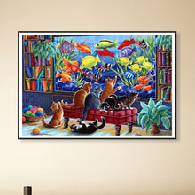 Load image into Gallery viewer, Cat Looking At Fish Tank 40*60CM(Canvas) Full Round Drill Diamond Painting
