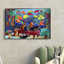 Load image into Gallery viewer, Cat Looking At Fish Tank 40*60CM(Canvas) Full Round Drill Diamond Painting
