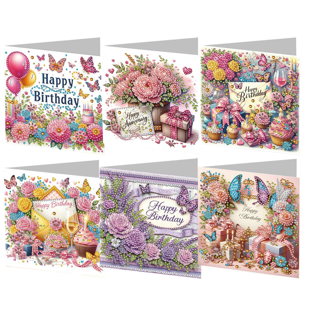 6PCS DIY Birthday Wishes Diamond Art Greeting Cards Congratulations Cards & Gift