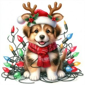 Santa Hat Puppy 30*30CM(Canvas) Full Round Drill Diamond Painting