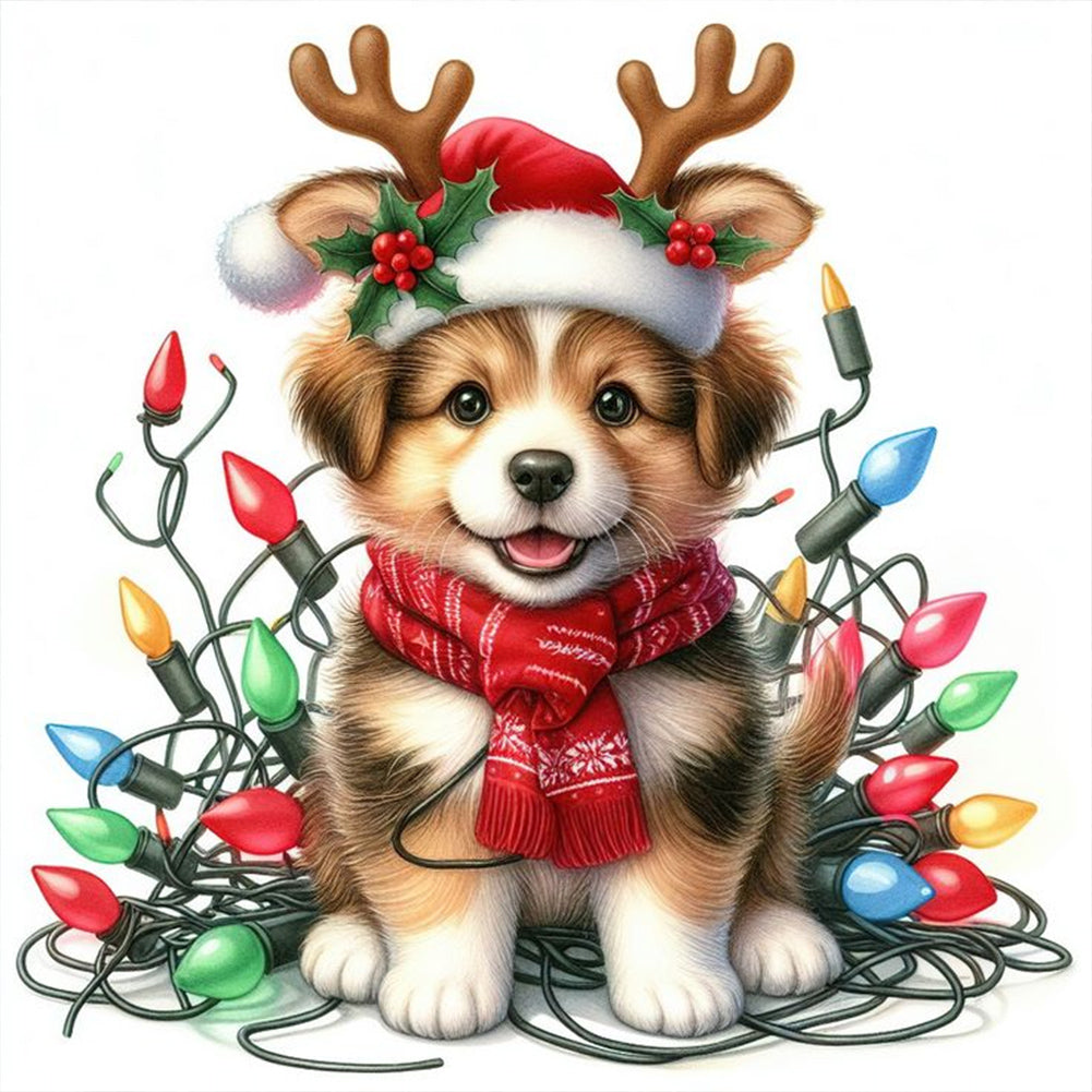 Santa Hat Puppy 30*30CM(Canvas) Full Round Drill Diamond Painting