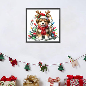 Santa Hat Puppy 30*30CM(Canvas) Full Round Drill Diamond Painting