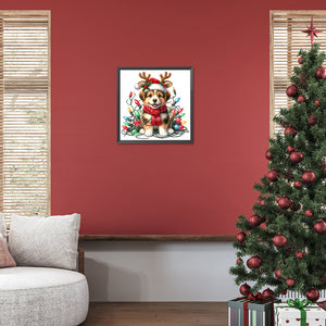 Santa Hat Puppy 30*30CM(Canvas) Full Round Drill Diamond Painting