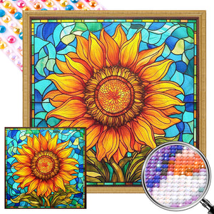 Sunflower Glass Painting 40*40CM(Picture) Full AB Round Drill Diamond Painting