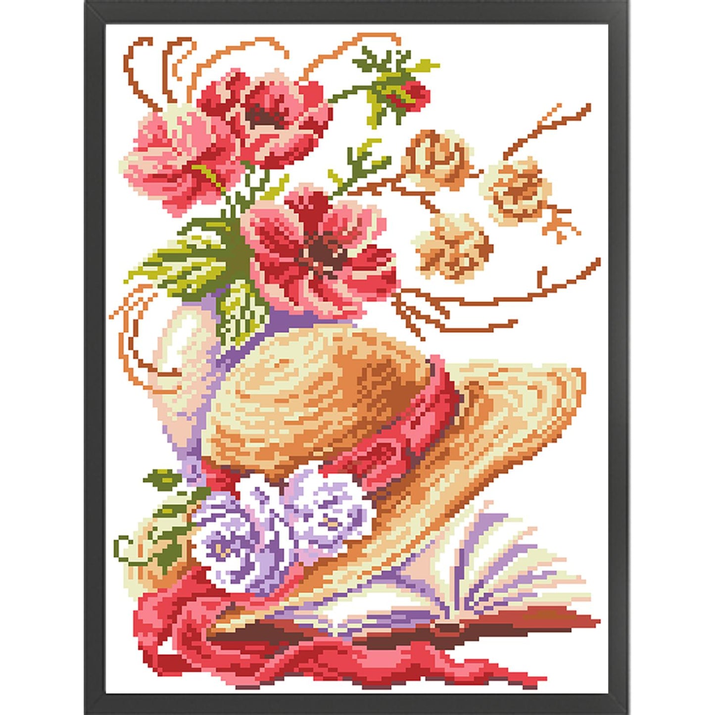 Poppy Hat - Partial  9CT Stamped Cross Stitch - Bead Embroidery 29x43CM/11.42x16.93in
